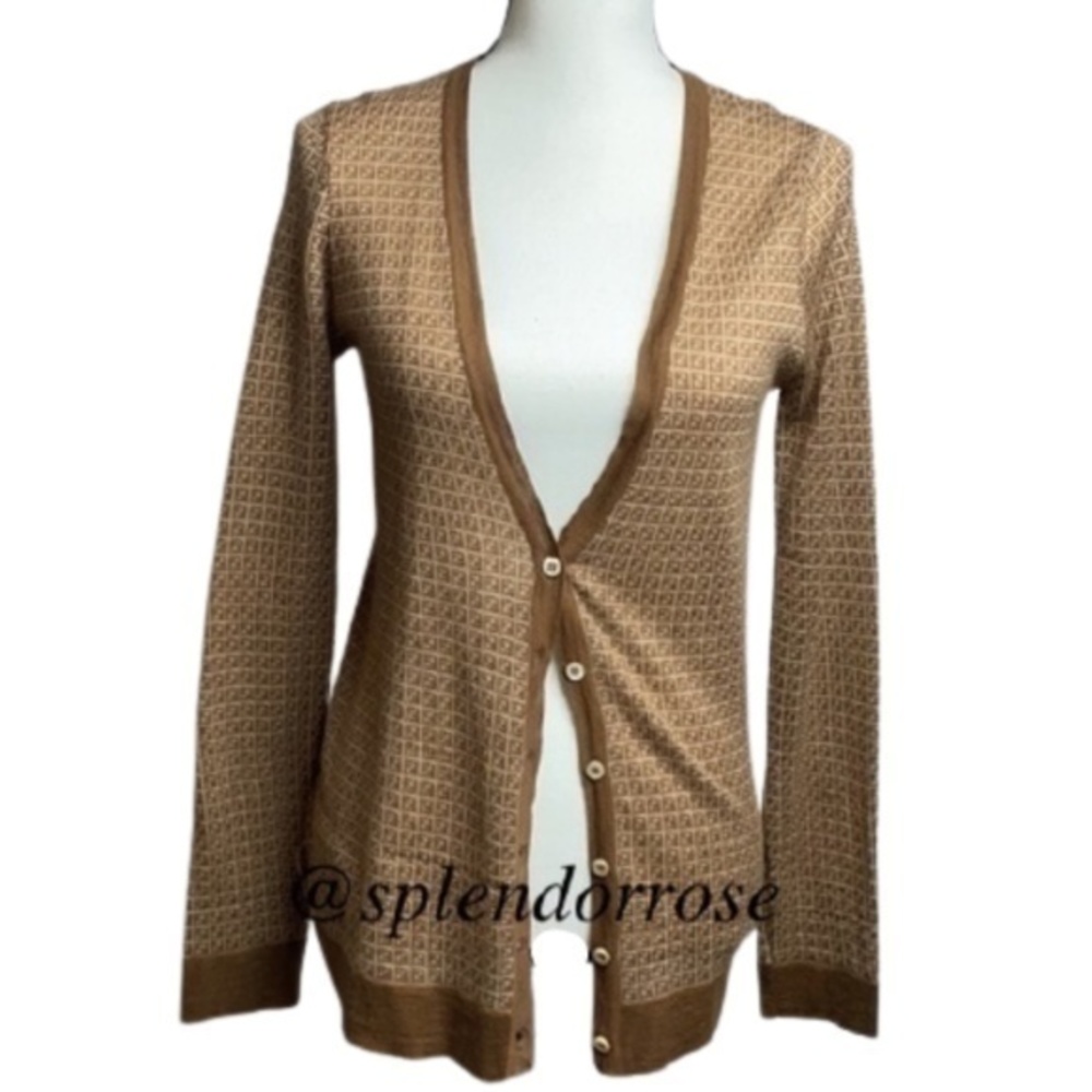 Fendi Cashmere Silk Zucca Cardigan Sweater Monogram “FF” - Picture 5 of 14